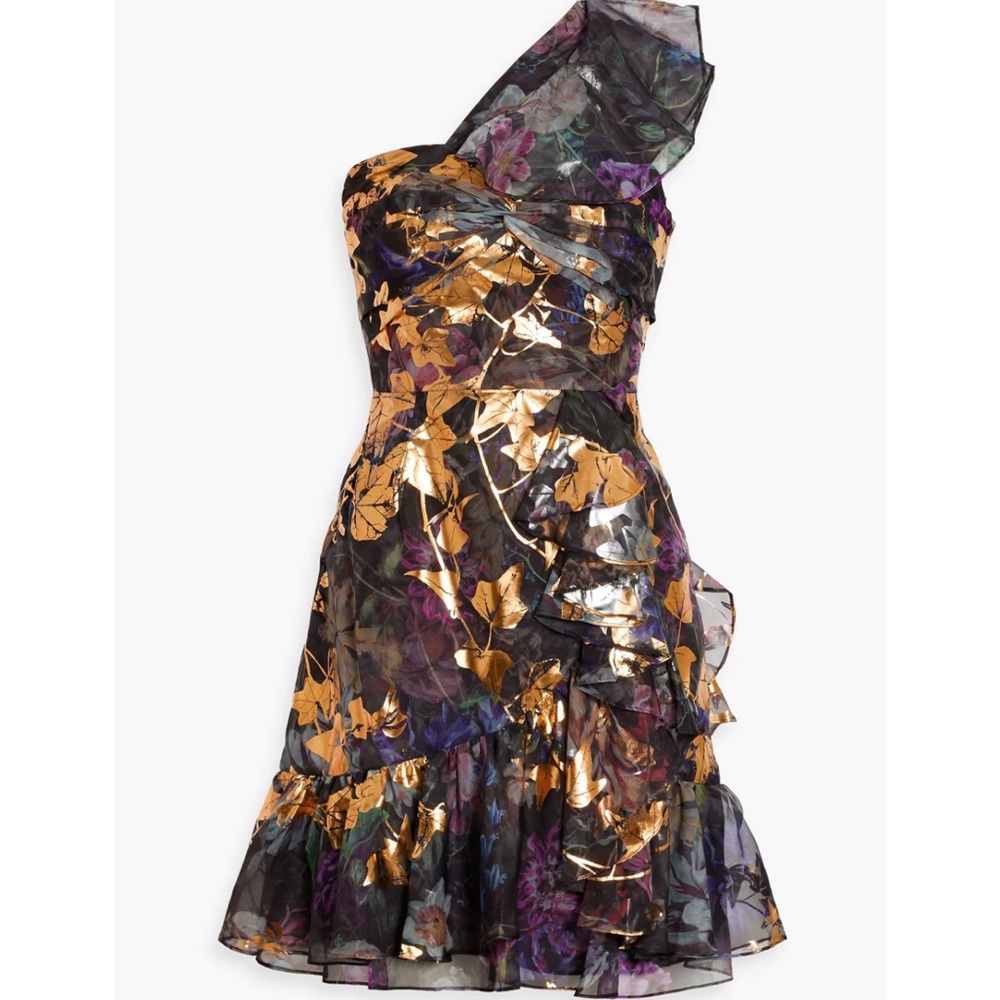 Marchesa Norte - one shoulder metallic mini dress